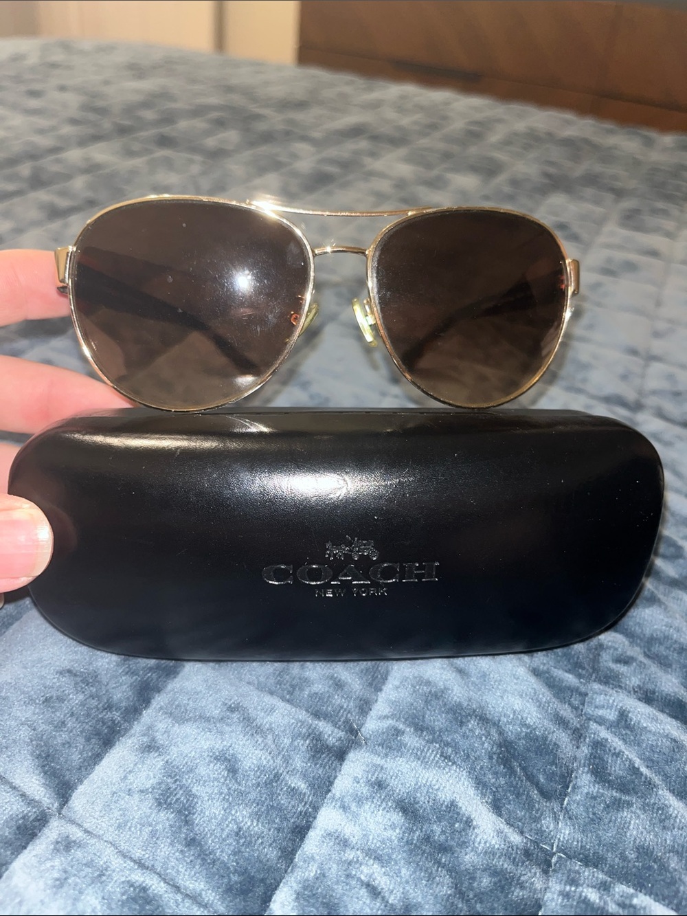Coach Pilot Style Gold Frame Sunglasses with Brown Lenses